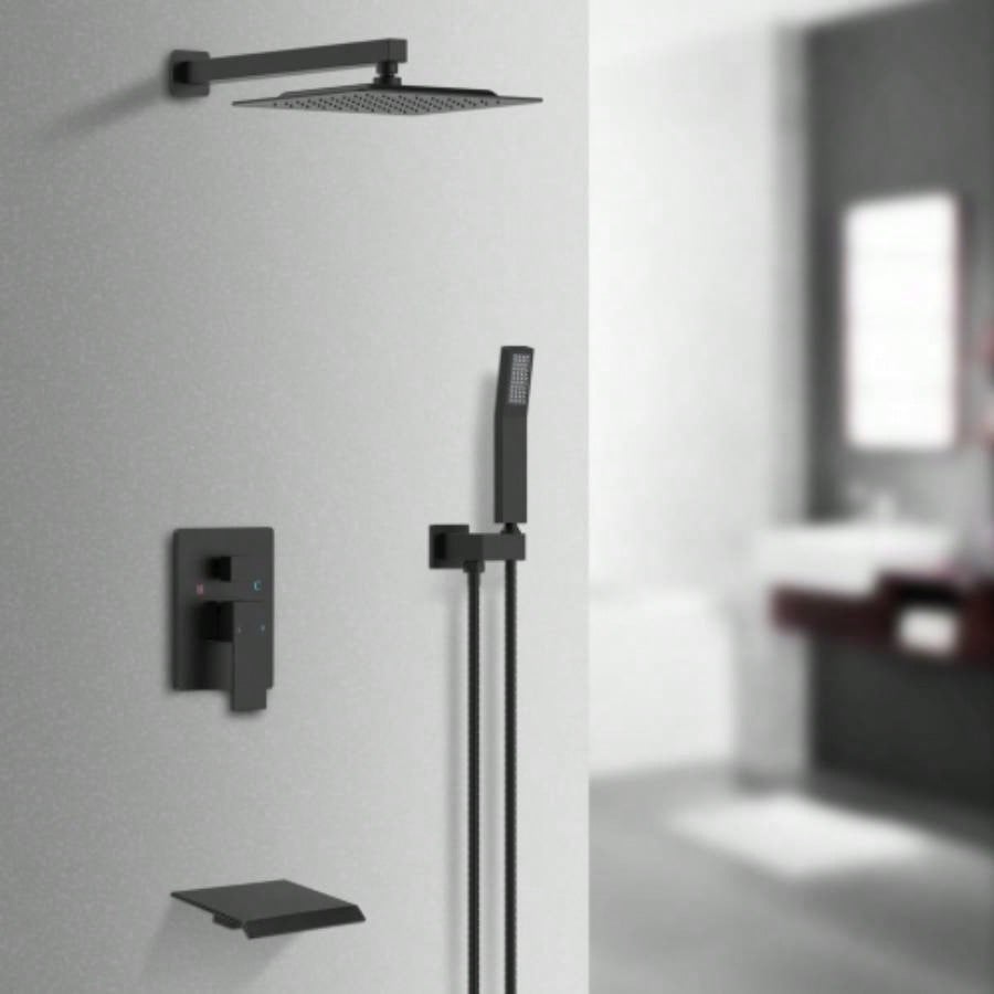 Rain Shower System Brushed Nickel Tub Shower Faucet Set 10 Inch Square Rainfall Shower with Handheld Sprayer and Waterfall Tub Spout Pressure Balance Rough - in Shower Mixer Combo