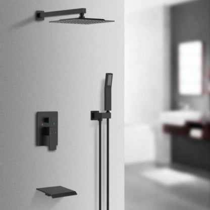 Rain Shower System Brushed Nickel Tub Shower Faucet Set 10 Inch Square Rainfall Shower with Handheld Sprayer and Waterfall Tub Spout Pressure Balance Rough - in Shower Mixer Combo