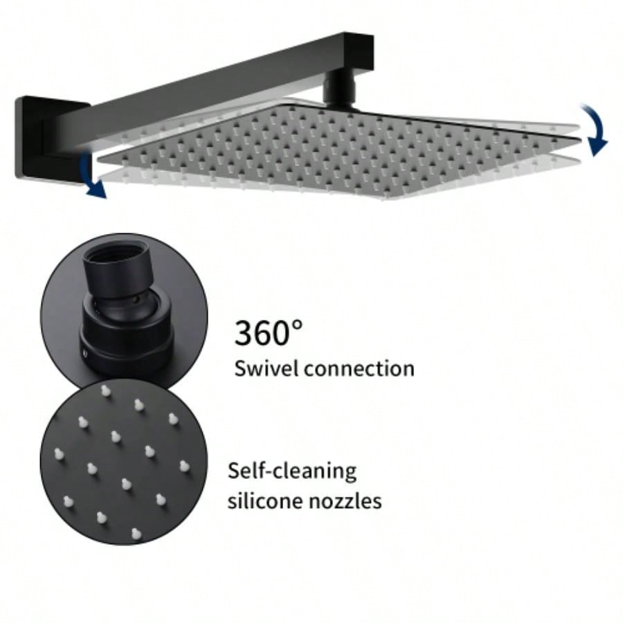 Male NPT Matte Black Shower System, Shower Faucet Set Bathroom Shower Fixtures with 12 Inch Rain Shower and Handheld Pressure Balance Shower Trim Kit Included