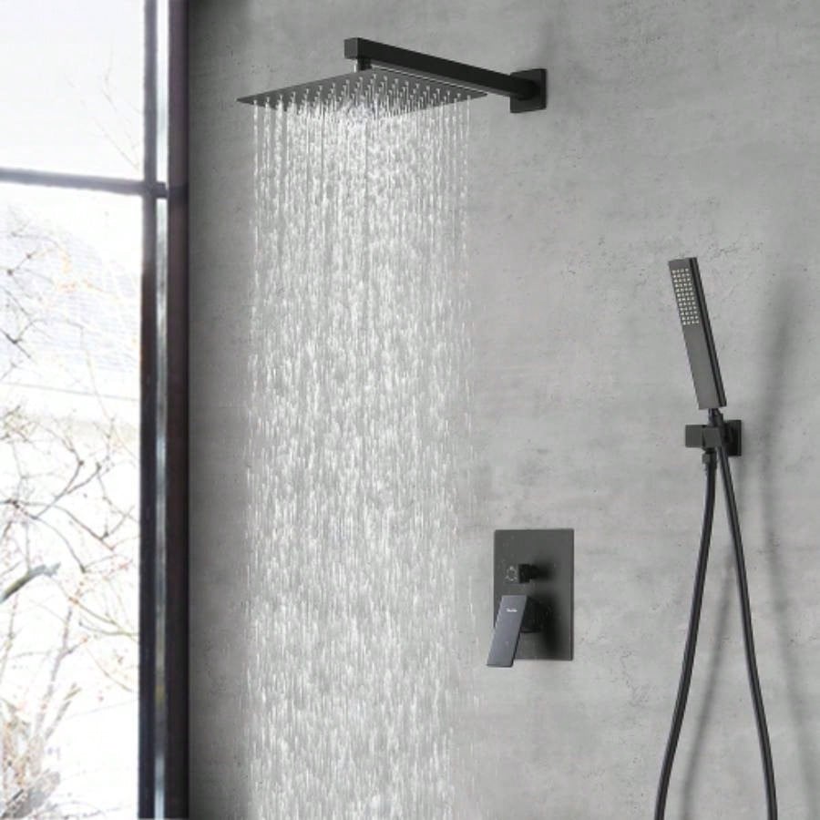 Male NPT Matte Black Shower System, Shower Faucet Set Bathroom Shower Fixtures with 12 Inch Rain Shower and Handheld Pressure Balance Shower Trim Kit Included