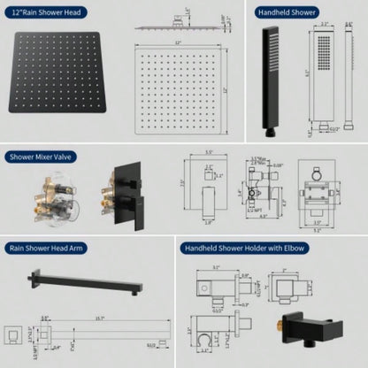 Male NPT Matte Black Shower System, Shower Faucet Set Bathroom Shower Fixtures with 12 Inch Rain Shower and Handheld Pressure Balance Shower Trim Kit Included