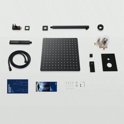 Male NPT Matte Black Shower System, Shower Faucet Set Bathroom Shower Fixtures with 12 Inch Rain Shower and Handheld Pressure Balance Shower Trim Kit Included
