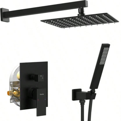 Male NPT Matte Black Shower System, Shower Faucet Set Bathroom Shower Fixtures with 12 Inch Rain Shower and Handheld Pressure Balance Shower Trim Kit Included