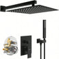 Male NPT Matte Black Shower System, Shower Faucet Set Bathroom Shower Fixtures with 12 Inch Rain Shower and Handheld Pressure Balance Shower Trim Kit Included