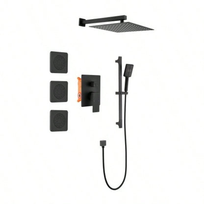 Shower System with Shower, Hand Shower, Slide Bar, Bodysprays, Shower Arm, Hose, Trim, and Lever Handles