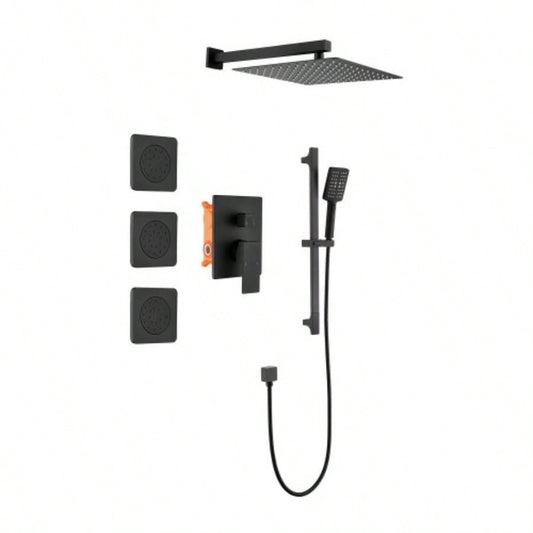 Shower System with Shower, Hand Shower, Slide Bar, Bodysprays, Shower Arm, Hose, Trim, and Lever Handles