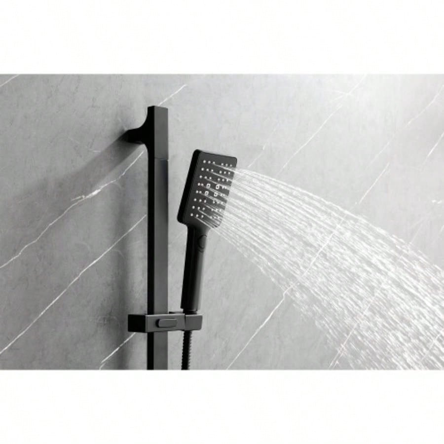 Shower System with Shower, Hand Shower, Slide Bar, Bodysprays, Shower Arm, Hose, Trim, and Lever Handles