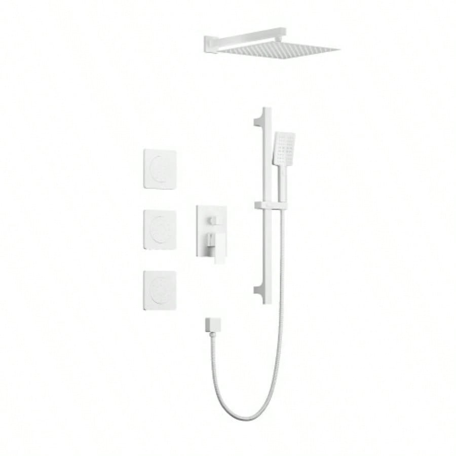 Shower System with Shower, Hand Shower, Slide Bar, Bodysprays, Shower Arm, Hose, Trim, and Lever Handles
