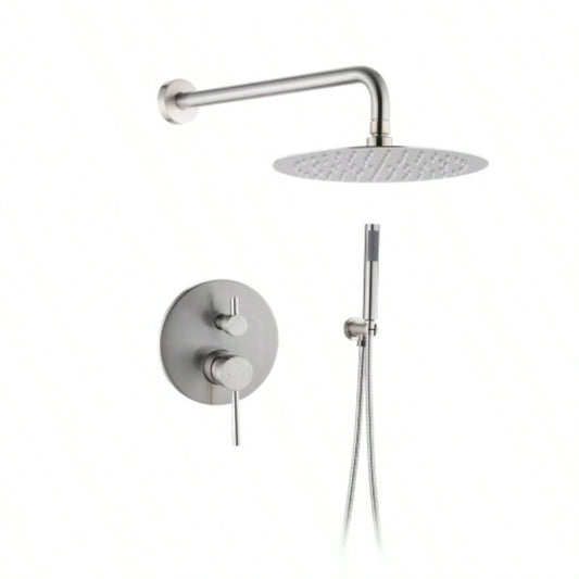 Wall Mounted Round Shower Combo Set with 10 Rain Shower and Handheld Shower Set with Pressure Balancing