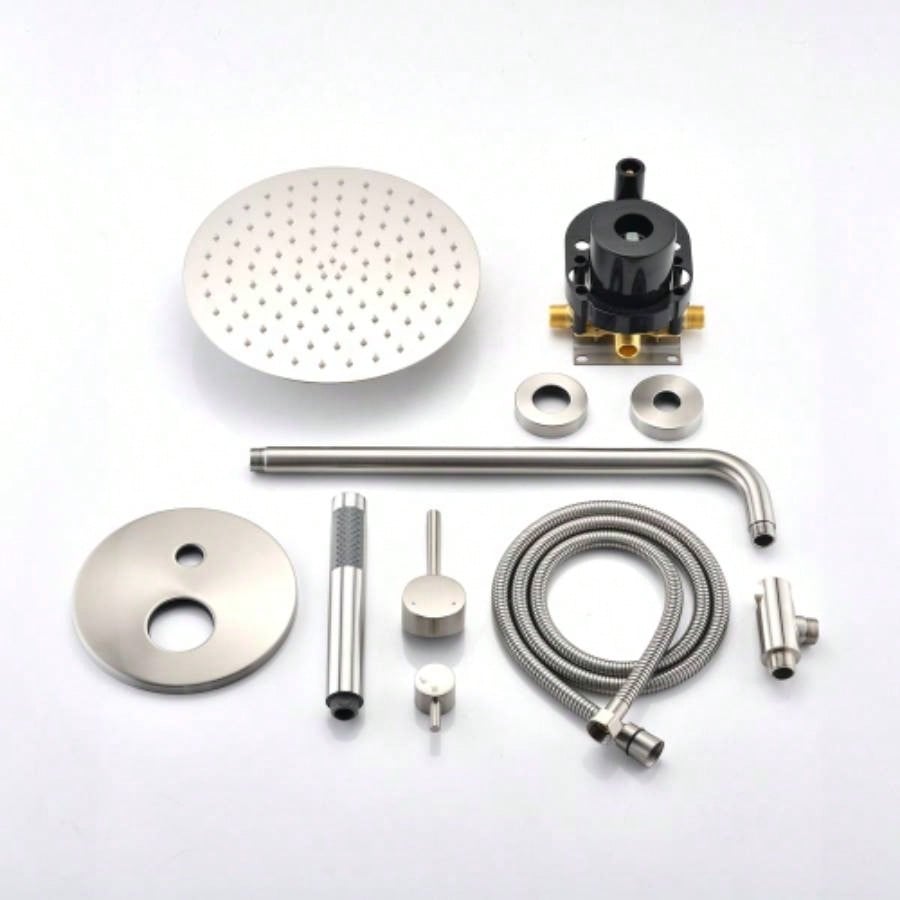 Wall Mounted Round Shower Combo Set with 10 Rain Shower and Handheld Shower Set with Pressure Balancing