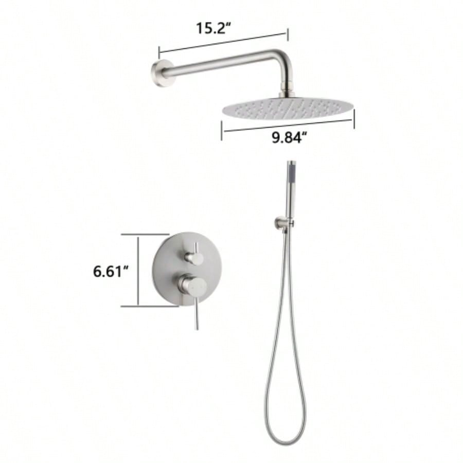 Wall Mounted Round Shower Combo Set with 10 Rain Shower and Handheld Shower Set with Pressure Balancing
