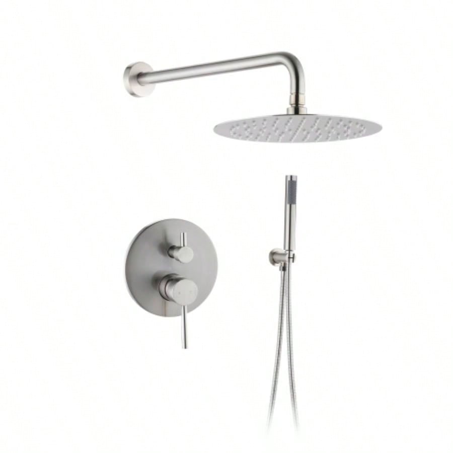 Wall Mounted Round Shower Combo Set with 10 Rain Shower and Handheld Shower Set with Pressure Balancing