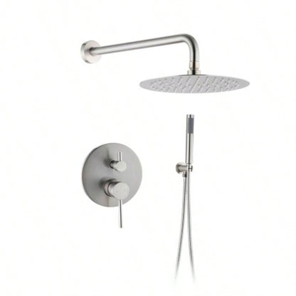 Wall Mounted Round Shower Combo Set with 10 Rain Shower and Handheld Shower Set with Pressure Balancing