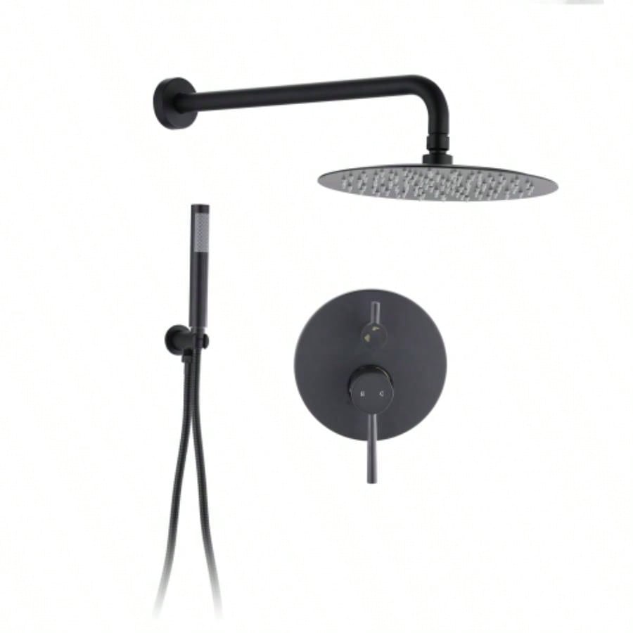 Wall Mounted Round Shower Combo Set with 10 Rain Shower and Handheld Shower Set with Pressure Balancing