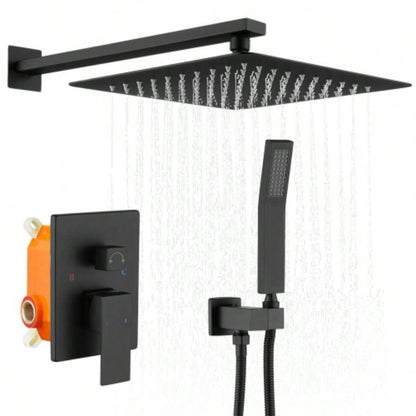 Shower System Shower Faucet Combo Set Wall Mounted with 12 Rainfall Shower and handheld shower faucet, Matte Black with Brass Rough - In