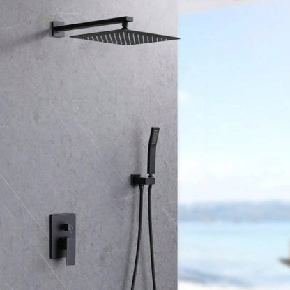 Shower System Shower Faucet Combo Set Wall Mounted with 12 Rainfall Shower and handheld shower faucet, Matte Black with Brass Rough - In