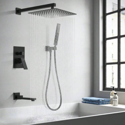 Male NPT Matte Black Shower System, 12 Inch Shower Fixtures Rain Shower with Handheld Shower Spray, Wall Mount Shower Faucet Set BathroomPressure Balance Shower Trim Kit Included