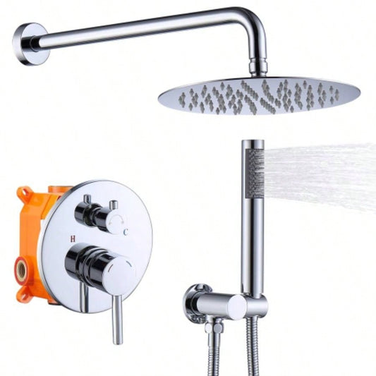Shower System Shower Faucet Combo Set Wall Mounted with 10 Rainfall Shower and handheld shower faucet, Shower Faucet Rough - In