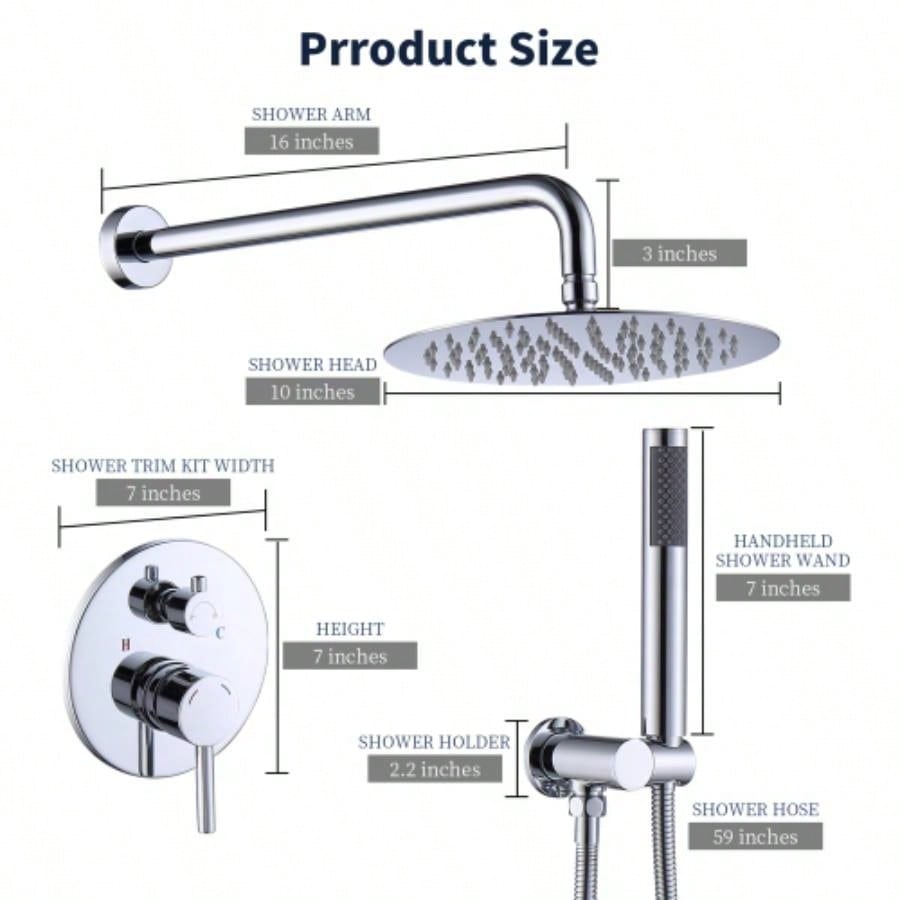 Shower System Shower Faucet Combo Set Wall Mounted with 10 Rainfall Shower and handheld shower faucet, Shower Faucet Rough - In