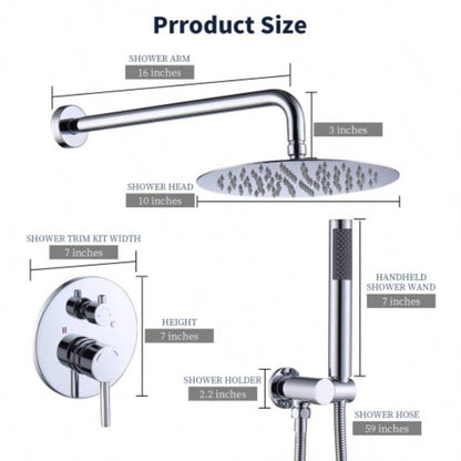 Shower System Shower Faucet Combo Set Wall Mounted with 10 Rainfall Shower and handheld shower faucet, Shower Faucet Rough - In