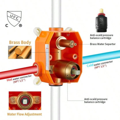 Shower System Shower Faucet Combo Set Wall Mounted with 10 Rainfall Shower and handheld shower faucet, Shower Faucet Rough - In