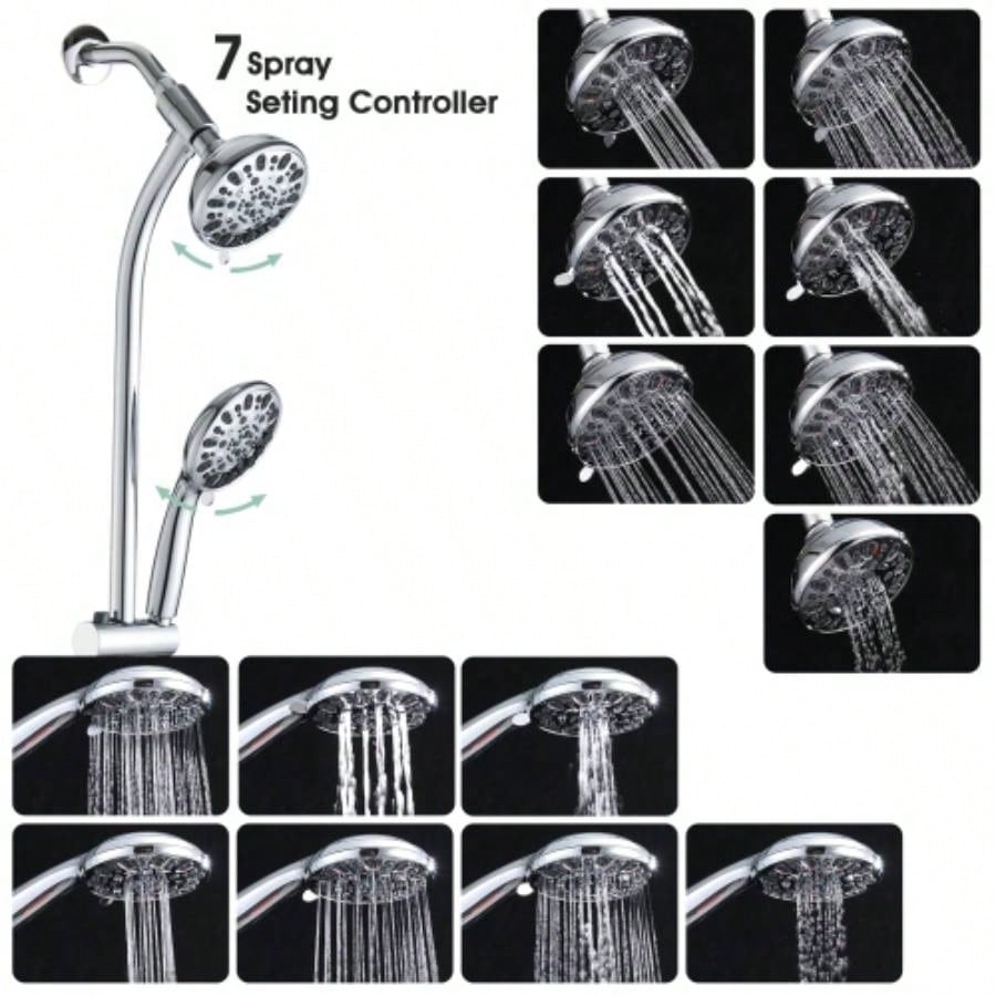Drill - Stainless Steel Slide Bar Combo Rain Showerhead - Setting Hand, Dual Shower Spa System