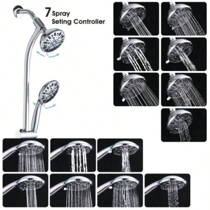 Drill - Stainless Steel Slide Bar Combo Rain Showerhead - Setting Hand, Dual Shower Spa System