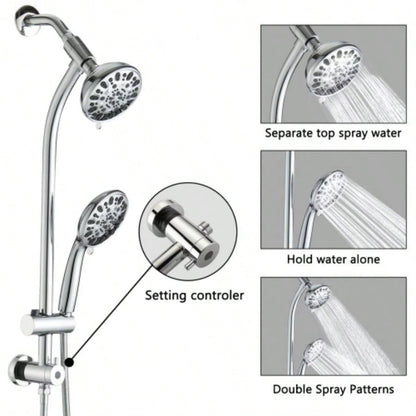 Drill - Stainless Steel Slide Bar Combo Rain Showerhead - Setting Hand, Dual Shower Spa System
