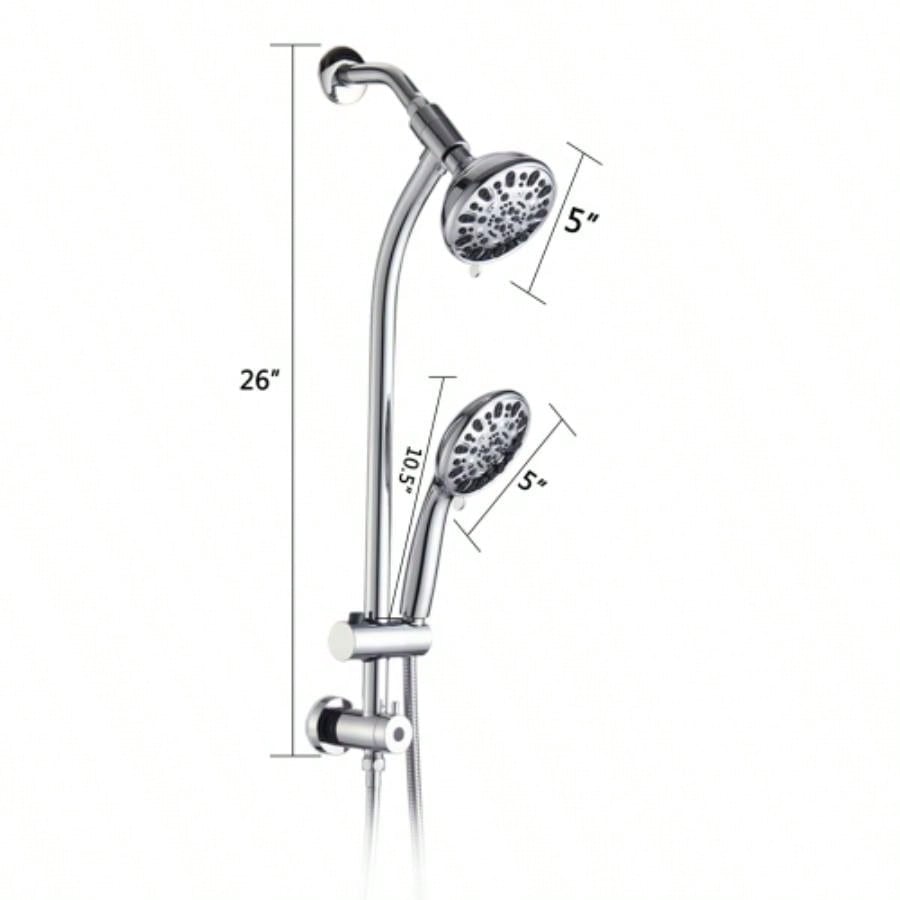 Drill - Stainless Steel Slide Bar Combo Rain Showerhead - Setting Hand, Dual Shower Spa System