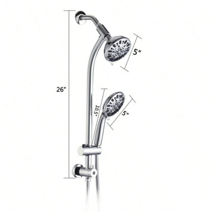 Drill - Stainless Steel Slide Bar Combo Rain Showerhead - Setting Hand, Dual Shower Spa System