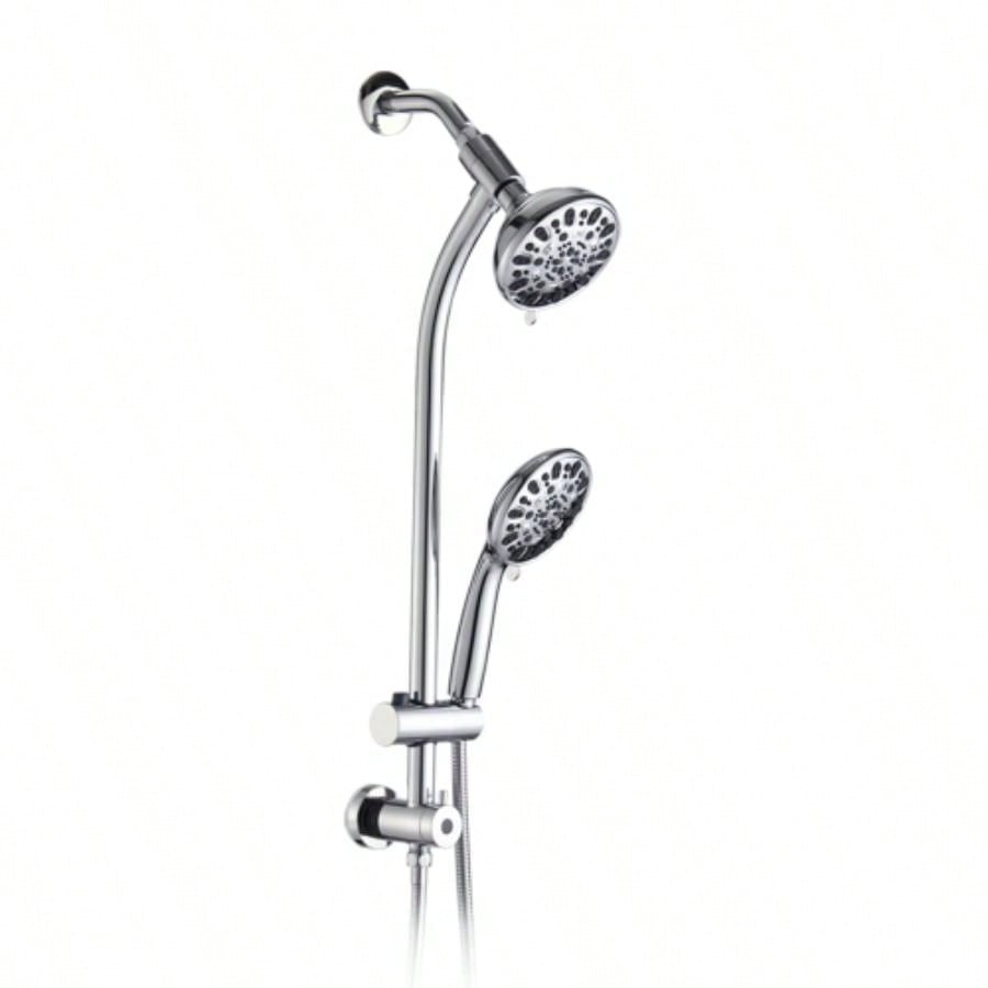 Drill - Stainless Steel Slide Bar Combo Rain Showerhead - Setting Hand, Dual Shower Spa System