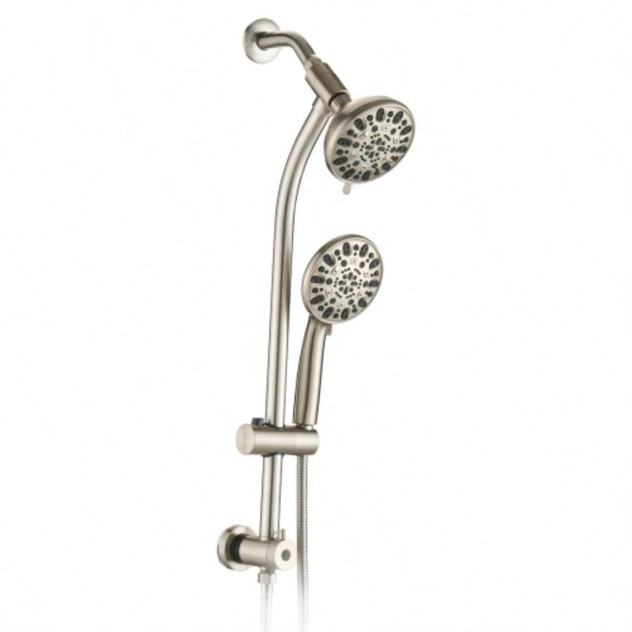 Drill - Stainless Steel Slide Bar Combo Rain Showerhead - Setting Hand, Dual Shower Spa System