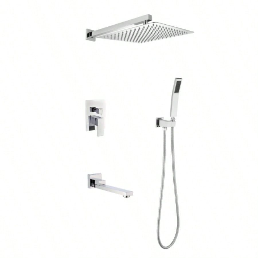 Wall mounted shower system combo with hand shower, 12 inch shower and tub spout