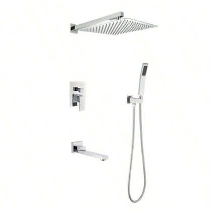 Wall mounted shower system combo with hand shower, 12 inch shower and tub spout