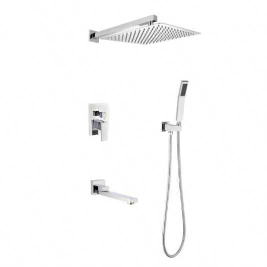 Wall mounted shower system combo with hand shower, 12 inch shower and tub spout