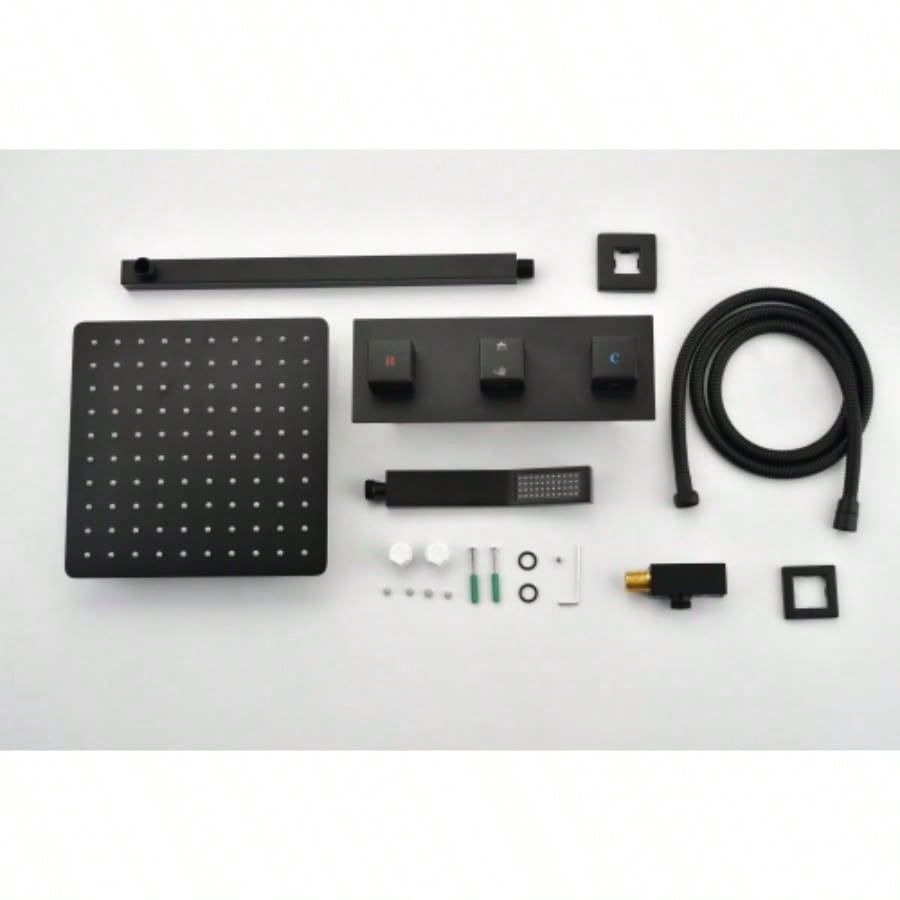 Brass Matte Black Shower Faucet Set Shower System 10 Inch Rainfall Shower with Handheld Sprayer Bathroom Luxury Rain Mixer Combo Set, Rough - in Included,