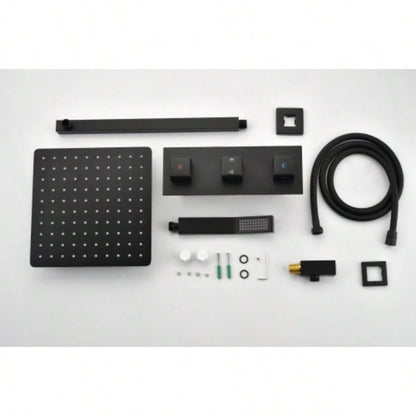 Brass Matte Black Shower Faucet Set Shower System 10 Inch Rainfall Shower with Handheld Sprayer Bathroom Luxury Rain Mixer Combo Set, Rough - in Included,