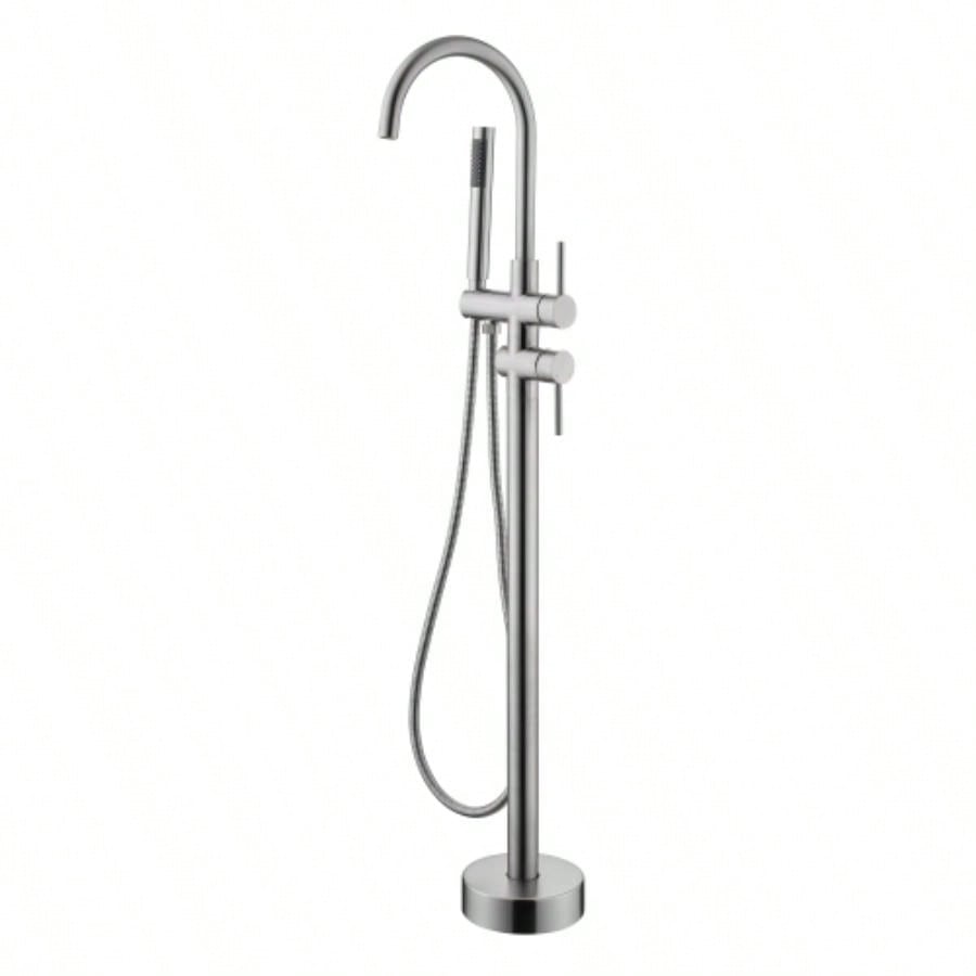 Floor Mounted Tub Faucet High Flow Freestanding Tub Filler Faucet with Handheld Shower and Swivel Spout