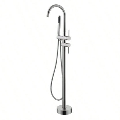 Floor Mounted Tub Faucet High Flow Freestanding Tub Filler Faucet with Handheld Shower and Swivel Spout