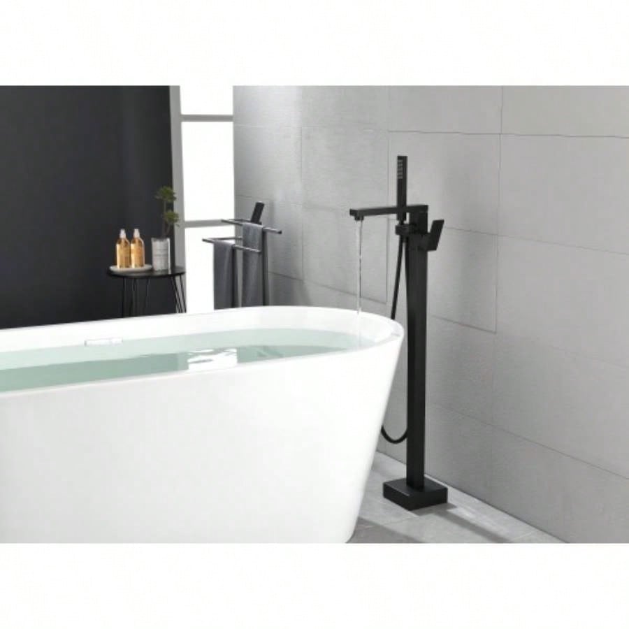 Floor Mounted Tub Faucet High Flow Freestanding Tub Filler Faucet with Handheld Shower and Swivel Spout