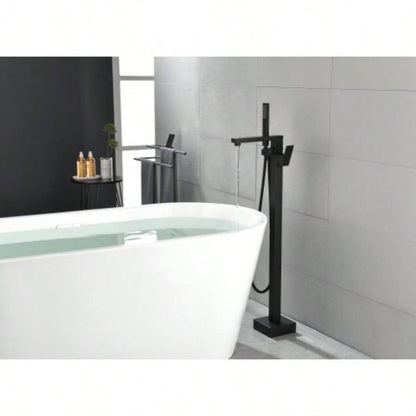 Floor Mounted Tub Faucet High Flow Freestanding Tub Filler Faucet with Handheld Shower and Swivel Spout
