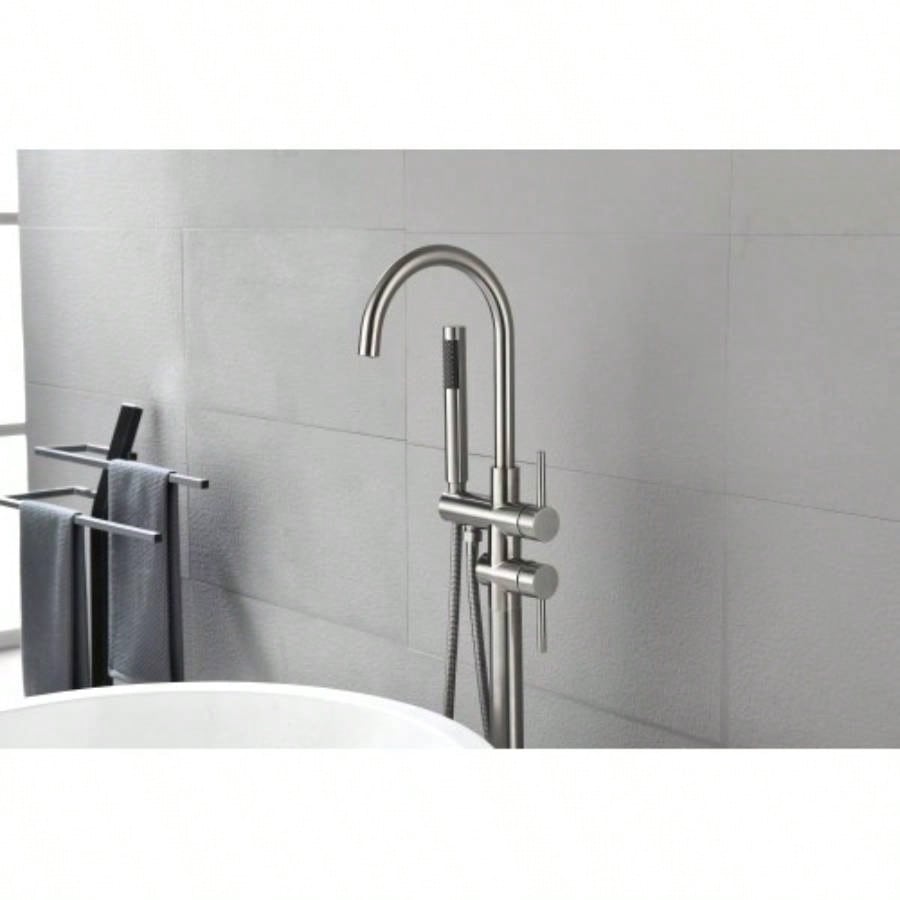 Floor Mounted Tub Faucet High Flow Freestanding Tub Filler Faucet with Handheld Shower and Swivel Spout