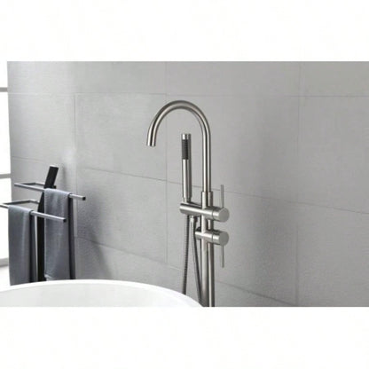 Floor Mounted Tub Faucet High Flow Freestanding Tub Filler Faucet with Handheld Shower and Swivel Spout