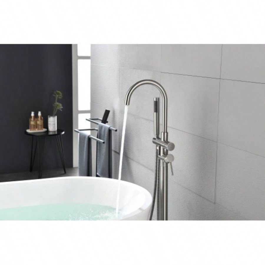 Floor Mounted Tub Faucet High Flow Freestanding Tub Filler Faucet with Handheld Shower and Swivel Spout