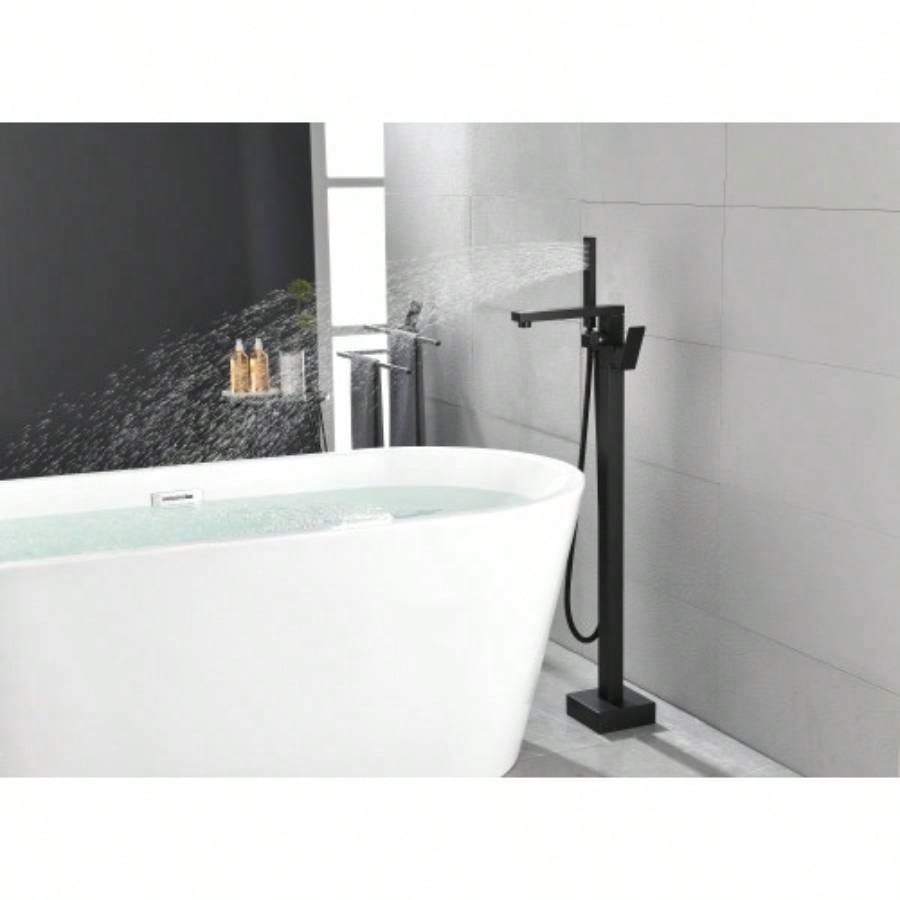 Floor Mounted Tub Faucet High Flow Freestanding Tub Filler Faucet with Handheld Shower and Swivel Spout