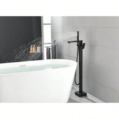 Floor Mounted Tub Faucet High Flow Freestanding Tub Filler Faucet with Handheld Shower and Swivel Spout
