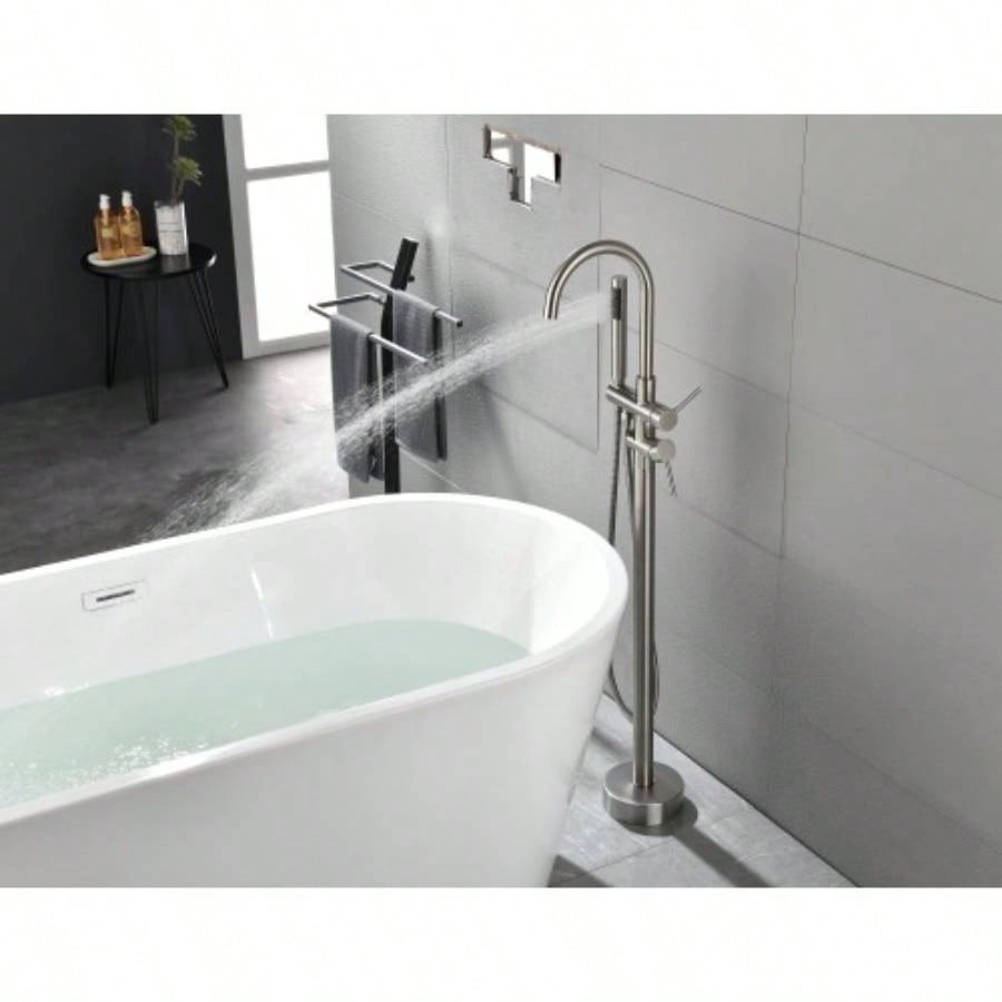 Floor Mounted Tub Faucet High Flow Freestanding Tub Filler Faucet with Handheld Shower and Swivel Spout