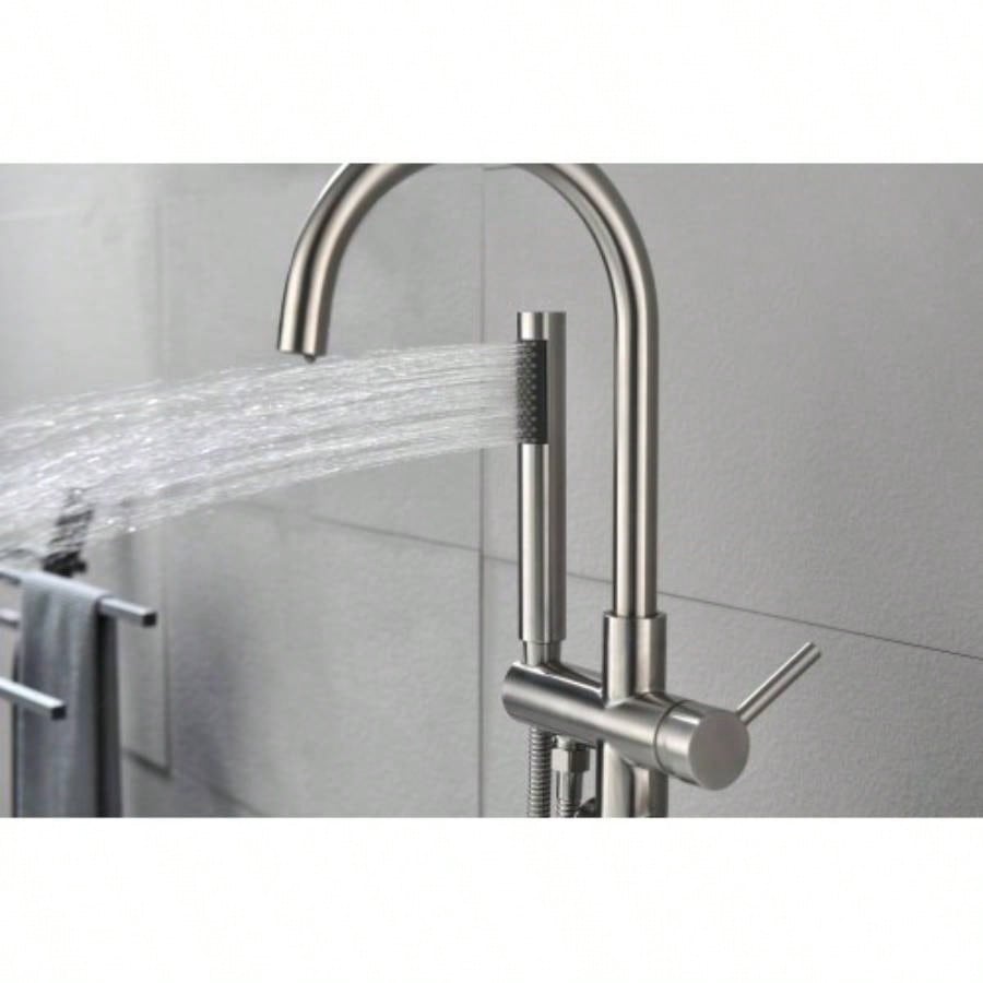 Floor Mounted Tub Faucet High Flow Freestanding Tub Filler Faucet with Handheld Shower and Swivel Spout