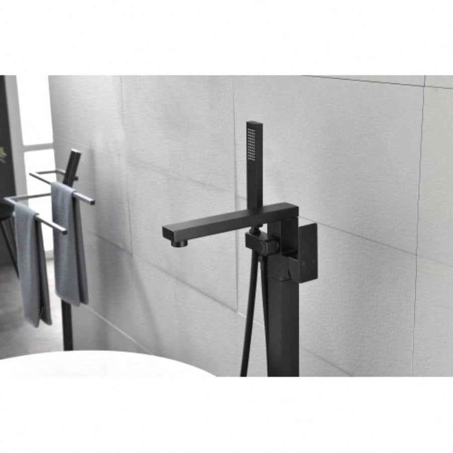 Floor Mounted Tub Faucet High Flow Freestanding Tub Filler Faucet with Handheld Shower and Swivel Spout