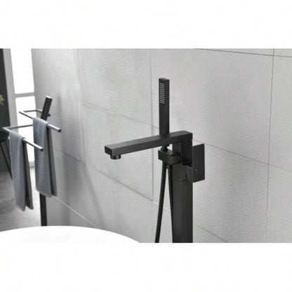 Floor Mounted Tub Faucet High Flow Freestanding Tub Filler Faucet with Handheld Shower and Swivel Spout